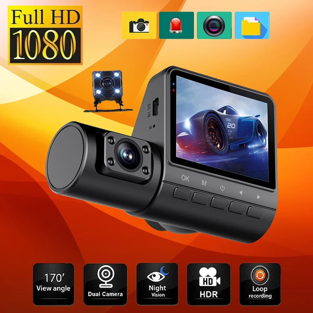 Walmeck Dash Camera,Clear Car Rearview 3 Cameras Car Camera Auto Car Rearview Mirror Video Car Camera Auto ty Dash Cam 2in Car Video Auto Safety 2in Clear Car Cameras Dash Cam 170°Wide