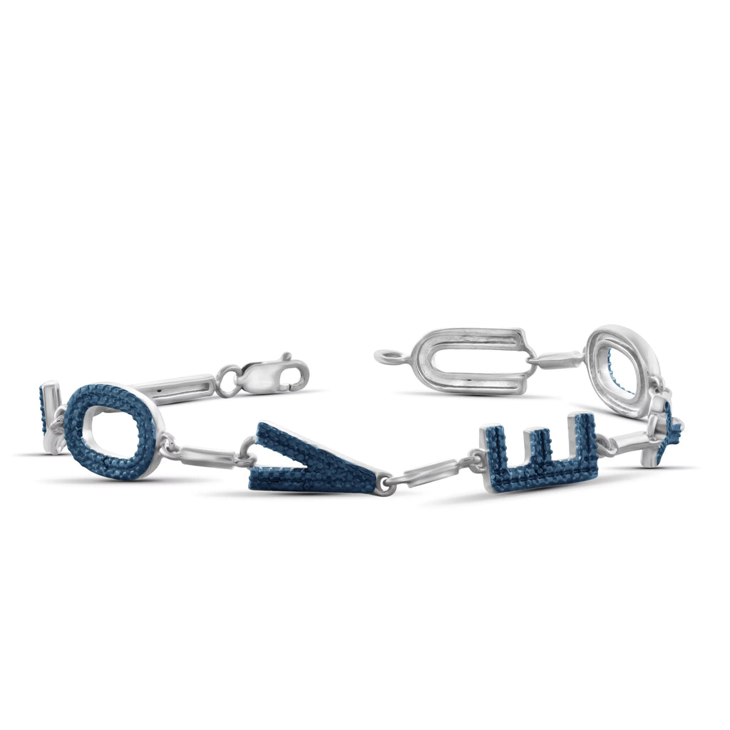 Sterling Silver Round-cut Blue Diamond Accent Letters of 'Love' Bracelet - White