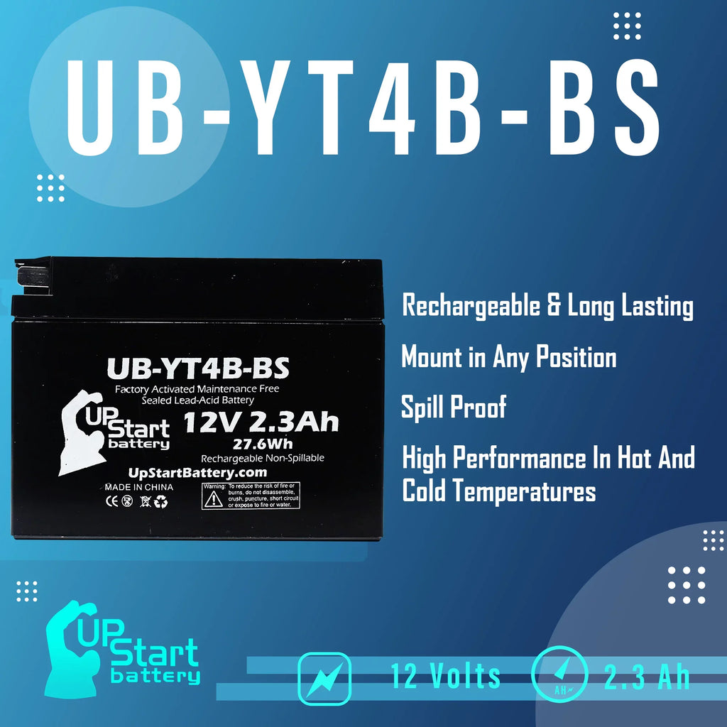 3-Pack UpStart Battery Replacement for 2012 Yamaha SR400 () 400CC Factory Activated, Maintenance Free, Motorcycle Battery - 12V, 2.3Ah, -YT4B-