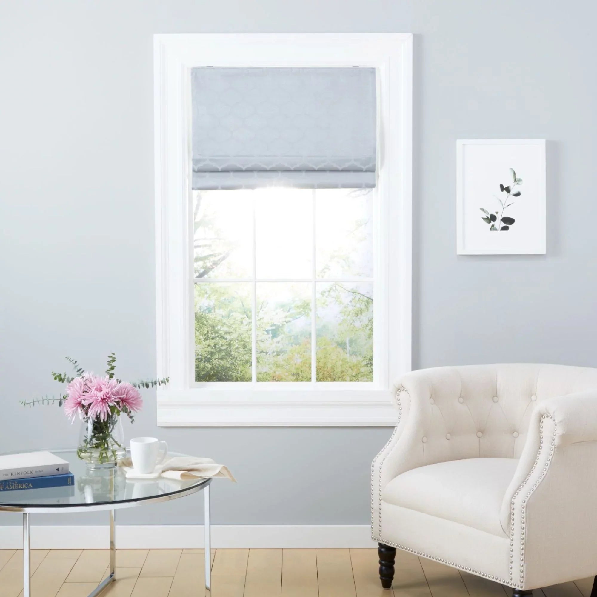 Exclusive Home Montague Trellis Total Blackout Roman Shade, 34"x64", Silver