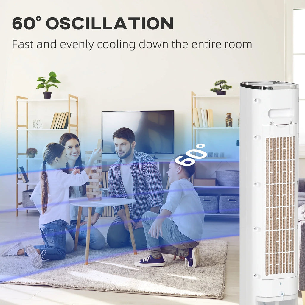 42" Portable Evaporative Air Cooler, 3-In-1 Ice Cooling Fan Humidifier with Remote, Timer, Oscillating,  Display, and 1.6 Gal Water Tank, White