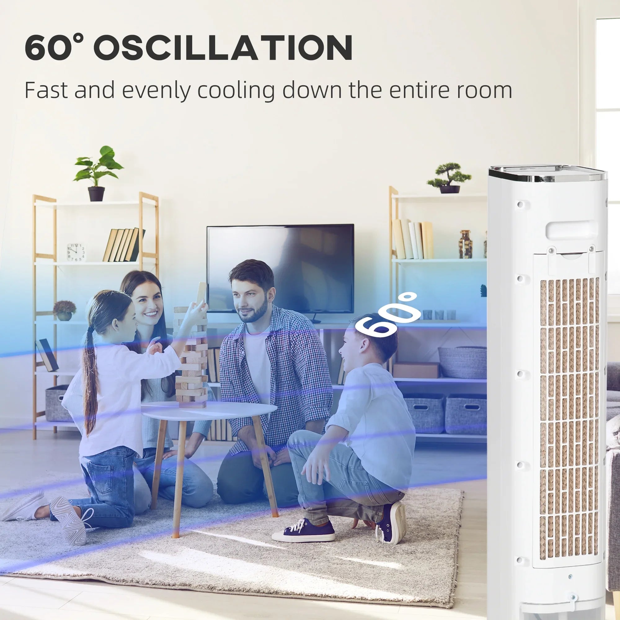 42" Portable Evaporative Air Cooler, 3-In-1 Ice Cooling Fan Humidifier with Remote, Timer, Oscillating,  Display, and 1.6 Gal Water Tank, White