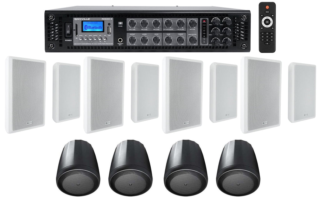 6-Zone Amplifier+4  Pendant+8 Slim White Wall Speakers 4 Restaurant/Bar/Cafe