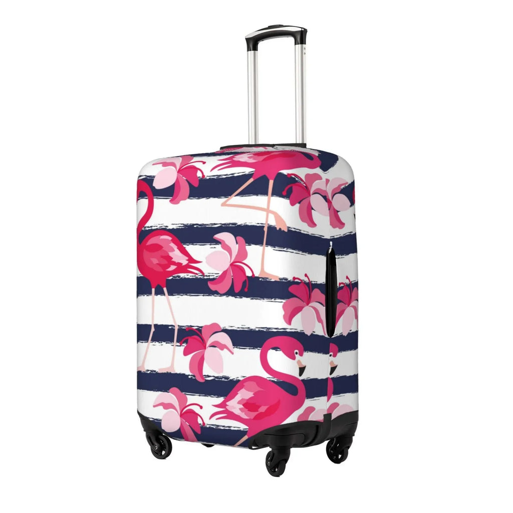 Ocsxa Travel Dust-Proof Suitcase Cover Dark Blue Stripes And Pink Flamingos Print Luggage Cover Protector For 18-32inch
