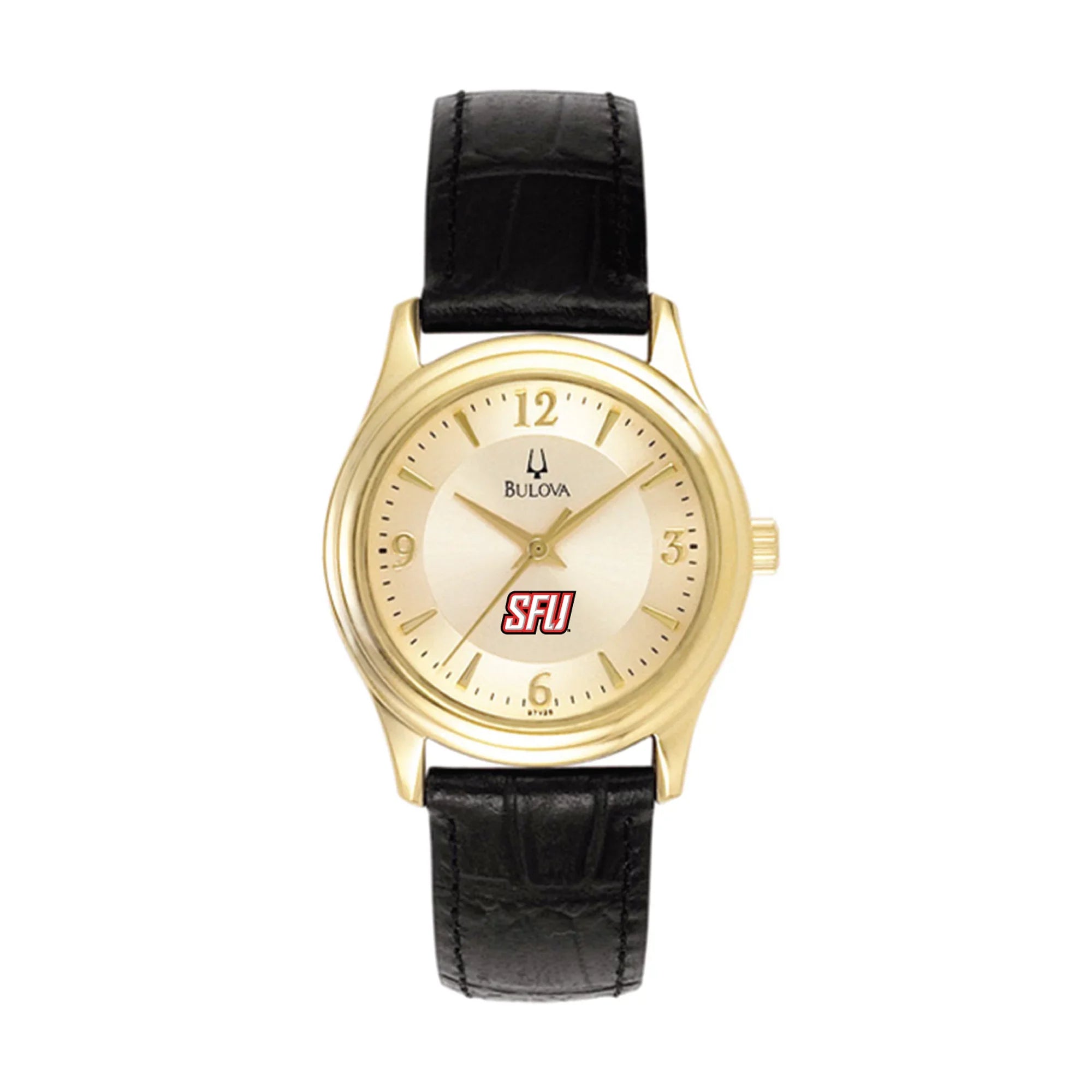 Women's Bulova  Gold/Black Saint Francis Red Flash Stainless Steel Watch with Leather Band