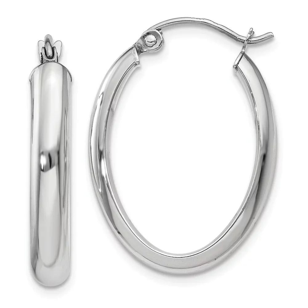 Real 14kt White Gold Polished 3.75mm Oval Tube Hoop Earrings; for Adults and Teens; for Women and Men