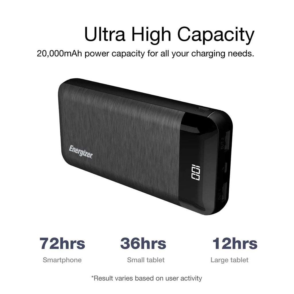 Energizer 20,000 mAh Max Power Bank, Black, UE20058